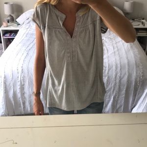 Gray, Cotton With Crochet Top